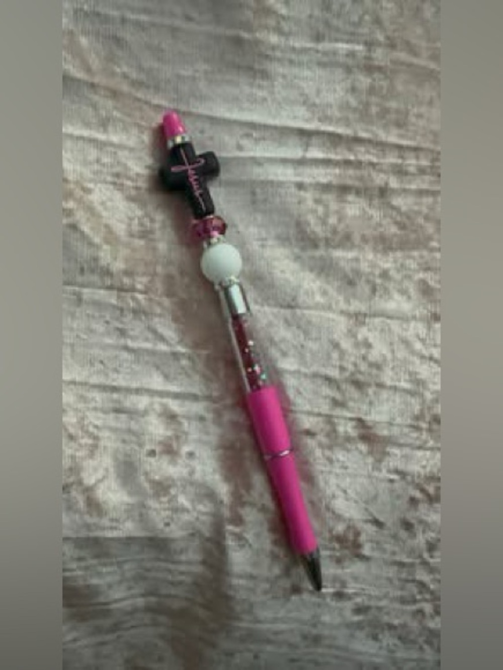 Handmade"Jesus" cross ballpoint beaded pen (black ink)
